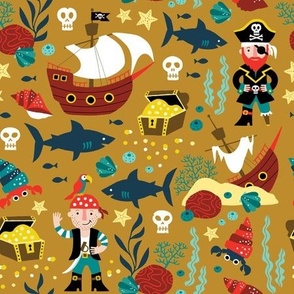 Pirates and treasures in the ocean mustard