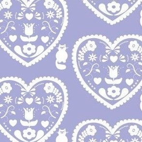 Folk Art Flourish with Cat on Periwinkle