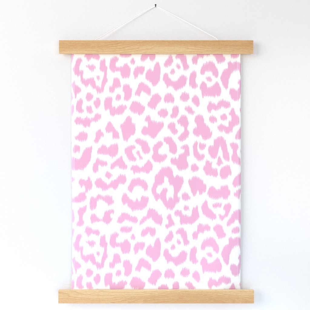 Sweet Pea Pink on  White Ikat leopard 