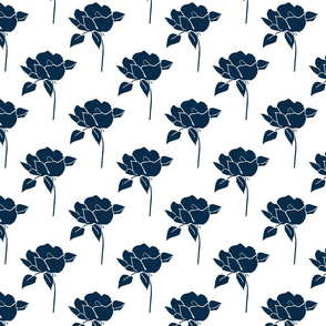 '50s Roses in navy on white