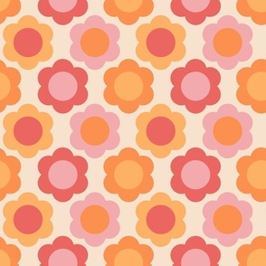 Retro Flowers Geometric Floral seventies 70s in muted Pink and Orange