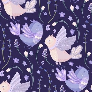 Lavender Provence romantic flower and bird