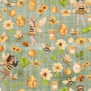 bumble bee green linen