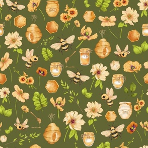bumble bee floral green
