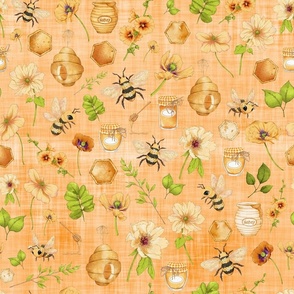 bumble bee floral orange linen