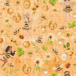 small scale bumble bee orange linen