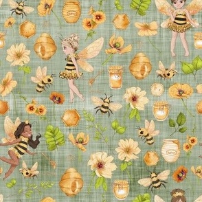 small scale bumble bee green linen