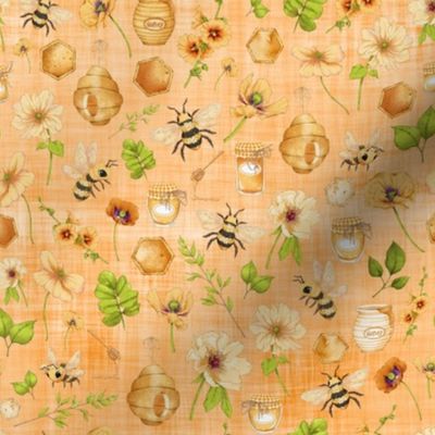 small scale bumble bee floral orange linen