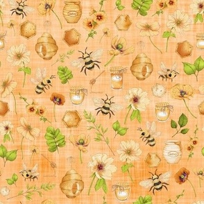 small scale bumble bee floral orange linen