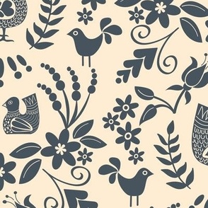 Folk Damask with Chickens