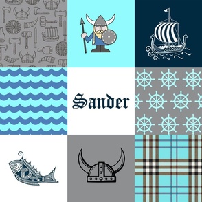 SANDER Viking Boy Nautical Patchwork | Teal, Navy, Gray, Plaid | 3x3 6”SQ