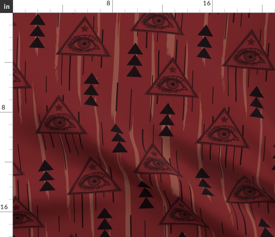 Witchy All Seeing Eye Pattern on Red