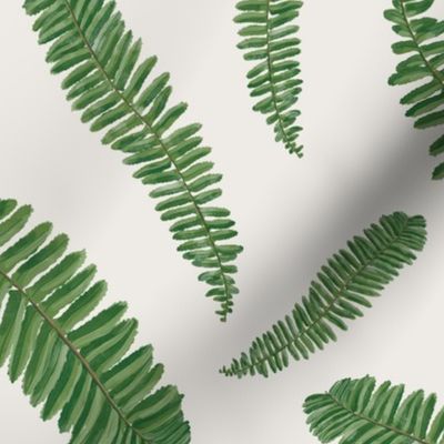 Painted Non directional Ferns / Ivory White Jade Green