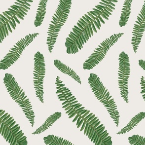 Painted Non directional Ferns / Ivory White Jade Green