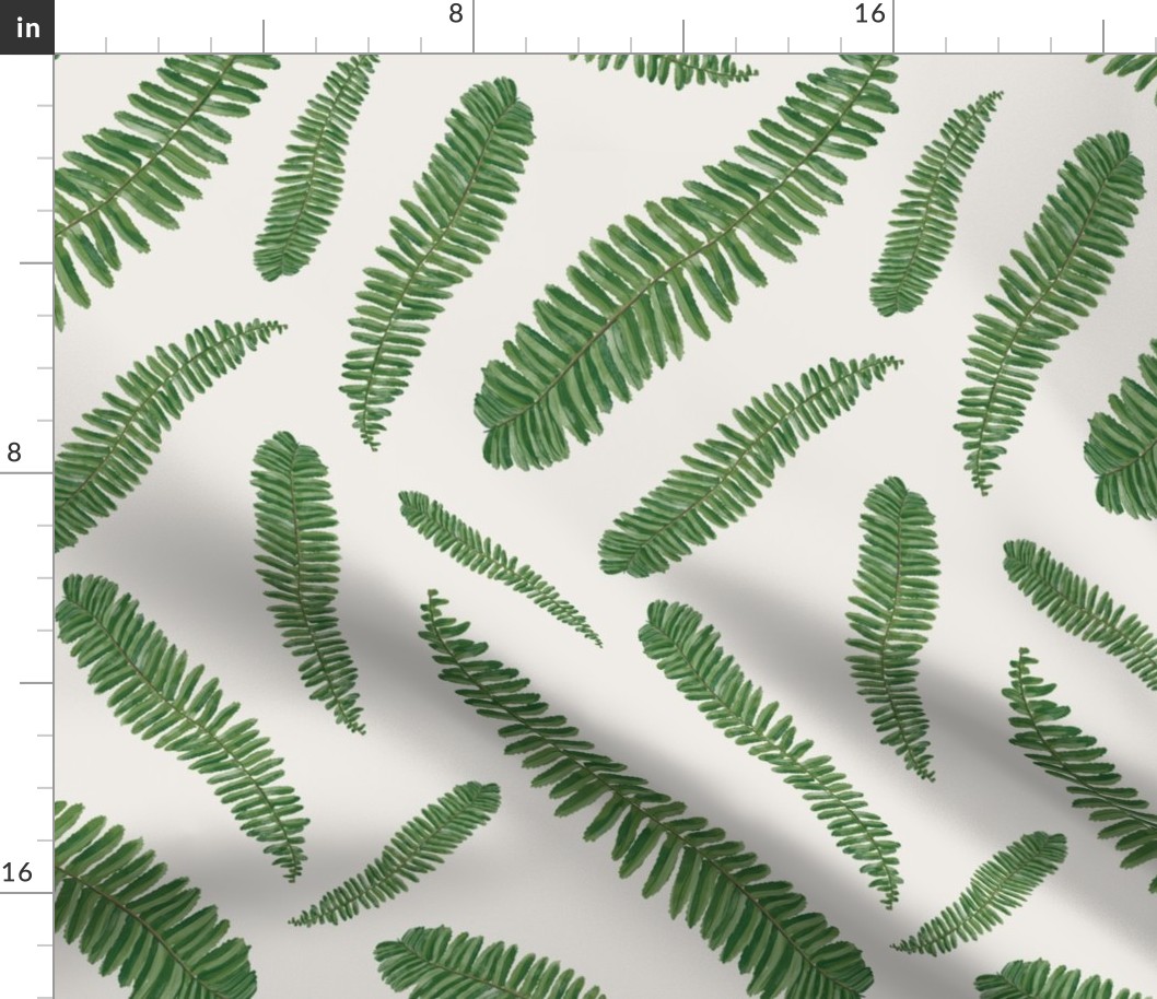 Painted Non directional Ferns / Ivory White Jade Green