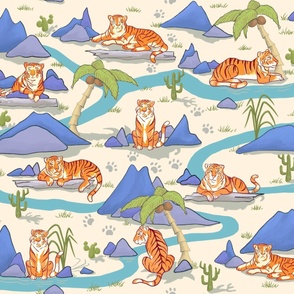 Tiger with blue mountains