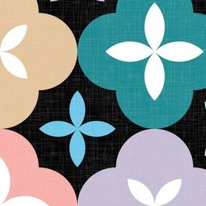 Floral Tiles - Colorful Geometric Shapes on Dark / Large