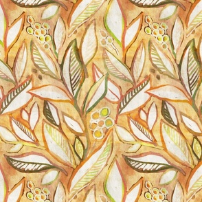 Textured Painted Leaves in Warm Golden Tones and Olive Green - small
