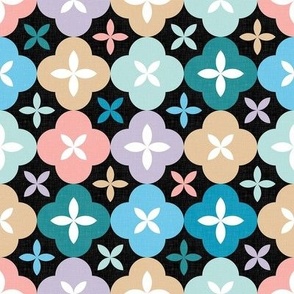 Floral Tiles - Colorful Geometric Shapes on Dark / Medium