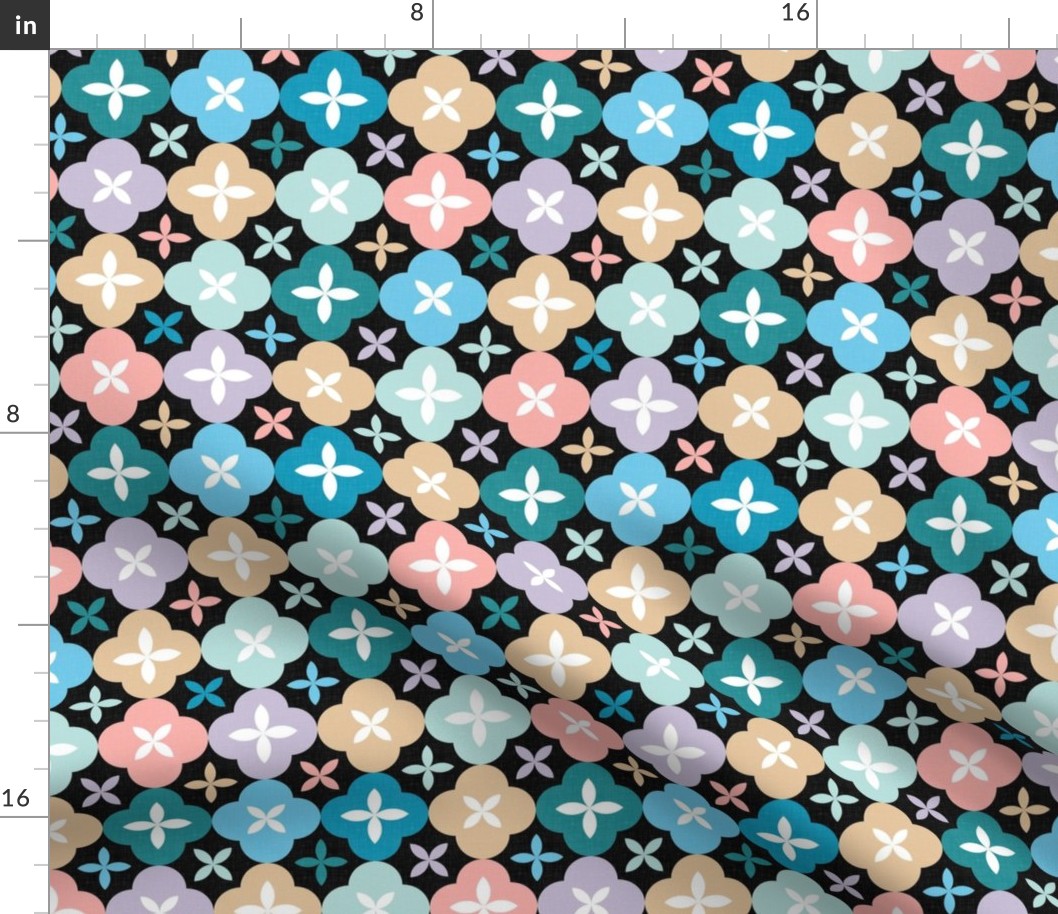 Floral Tiles - Colorful Geometric Shapes on Dark / Medium