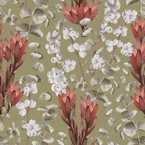 eucalyptus red dracaena snowberries | olive green | watercolor Velvet collection