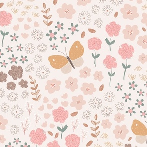 Hello Darling 1 / cute and sweet floral pattern design with butterflies pink