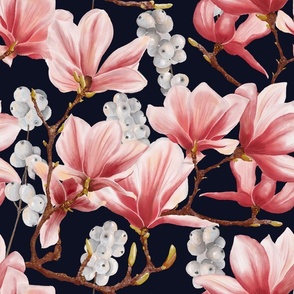 magnolia and snowberries | velvet black  | watercolor Velvet collection