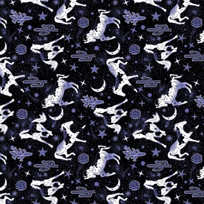 Magical West- Wild Horses in Mystical Desert- Periwinkle Black White- Regular Scale- Rotated