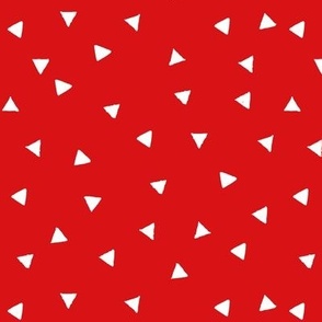 Small scale // Topsy turvy irregular triangles coordinate // vivid red background white triangular shapes 