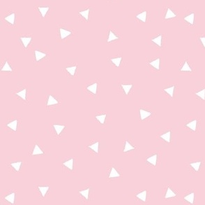 Small scale // Topsy turvy irregular triangles coordinate // pastel pink background white triangular shapes 