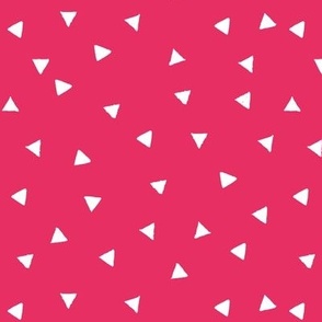 Small scale // Topsy turvy irregular triangles coordinate // cerise pink background white triangular shapes 