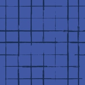 Small scale // Grunge brush stroke plaid // electric blue background midnight navy blue grid 