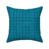 Small scale // Grunge brush stroke plaid // teal background midnight navy blue grid 