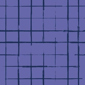 Small scale // Grunge brush stroke plaid // very peri background midnight navy blue grid 