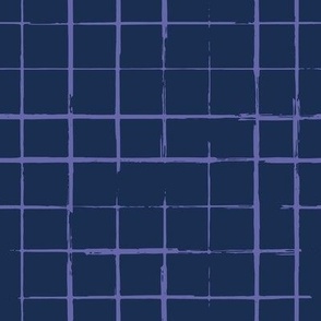 Small scale // Grunge brush stroke plaid // midnight navy blue background very peri grid 