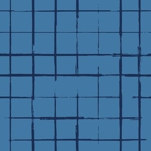 Small scale // Grunge brush stroke plaid // curious blue background midnight navy blue grid 