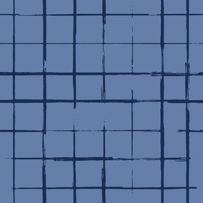 Small scale // Grunge brush stroke plaid // ship cove blue background midnight navy blue grid 