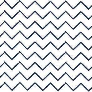 Small scale // Grunge brush stroke zig zag horizontal stripes // white background midnight navy blue brushes