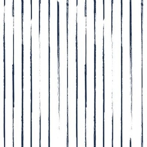 Small scale // Grunge brush stroke vertical stripes // white background midnight navy blue brushes