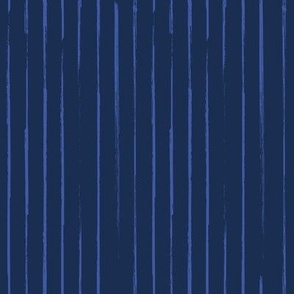 Small scale // Grunge brush stroke vertical stripes // midnight navy blue background electric blue brushes