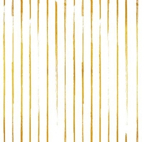 Small scale // Grunge brush stroke vertical stripes // white background gold texture brushes
