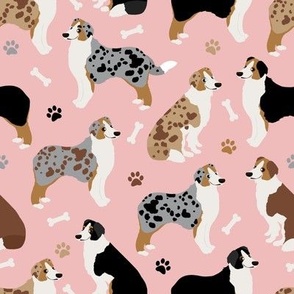 Australian Shepherd Paws and Bones Pink