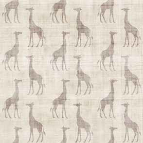 Giraffes Beige Brown Linen 