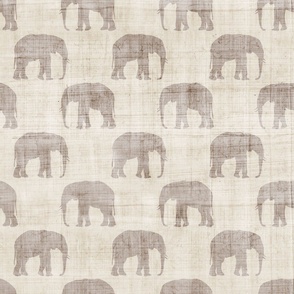 Elephants Beige Brown Linen