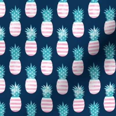 Stars and Stripes Pineapples - pink and teal - LAD22