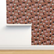 Library of cats and books kitten and cat lovers reading theme design pink blue blush on rust copper