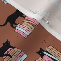 Library of cats and books kitten and cat lovers reading theme design pink blue blush on rust copper