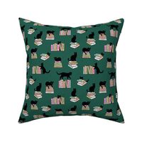 Library of cats and books kitten and cat lovers reading theme design pink mint blush on green