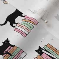 Library of cats and books kitten and cat lovers reading theme design pink mint blush pastel on ivory white 