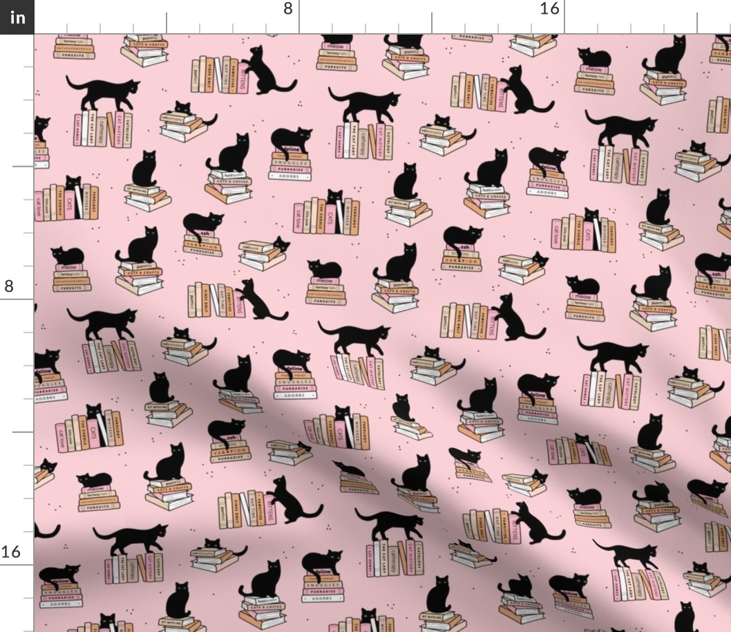 Library of cats and books kitten and cat lovers reading theme design neutral beige gray on soft pink girls 